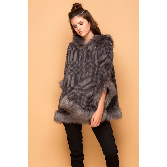 Coalition LA Jackets & Blazers - Coalition LA Gray Faux Fur Hooded Cape